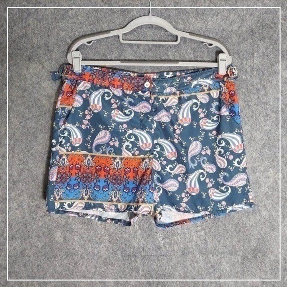 Boohoo Men Swim Trunks 34‎ Blue Paisley Lined Adjustable Resort Beach Vacation